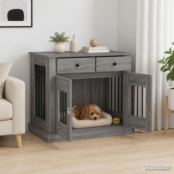 Meuble cage pour chien, gris, 90 � 47,5 � 80 cm