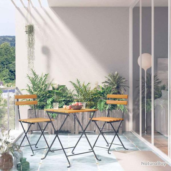 Mobilier de bistro pliable en bois d'acacia massif, 3 pi�ces, pour le jardin
