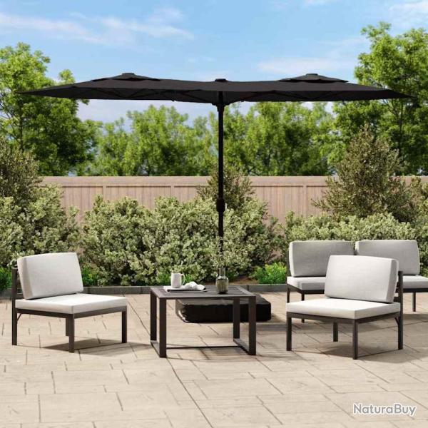 Parasol � double t�te avec LED noir pour la terrasse, 316 � 145 cm