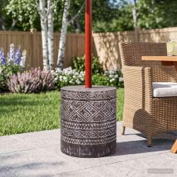 Pied de parasol cylindrique en bois massif blanc lav&eacute;, 23 kg, pour la terrasse