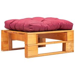Repose-pied palette en bois, coussin rouge, marron miel, pour la terrasse