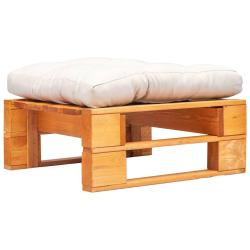 Repose-pied palette en bois, coussin sable, marron miel, pour la terrasse