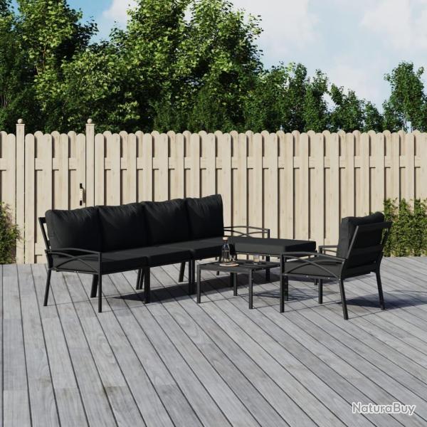 Salon de 7 pi�ces avec coussins, en bambou et acier gris