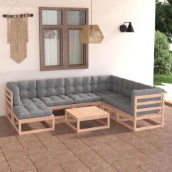 Salon de 8 pi&egrave;ces avec coussins en bois de pin pour la terrasse