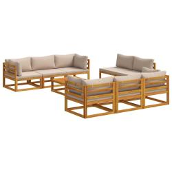 Salon de jardin modulable, 9 pi&egrave;ces, bois massif d'acacia, naturel