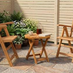 Table bistrot, bois d'acacia massif, naturel, pour le jardin, &Oslash; 45 &times; 45 cm