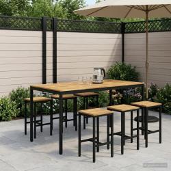 Table de bar, blanc et noir, pour le jardin, 196 &times; 100,5 &times; 105 cm