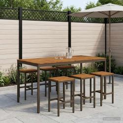 Table de bar, naturel et caf&eacute;, pour le jardin, 196 &times; 100,5 &times; 105 cm