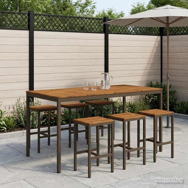 Table de bar, naturel et caf�, pour le jardin, 196 � 100,5 � 105 cm