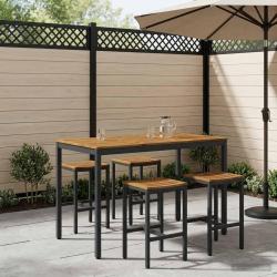 Table de bar, naturel et noir, pour le jardin, 141 &times; 80,5 &times; 105 cm