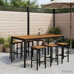 Table de bar, naturel et noir, pour le jardin, 196 &times; 100,5 &times; 105 cm