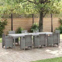 Table gris clair en rotin synth&eacute;tique PE pour la cuisine, 300 &times; 100 &times; 73 cm