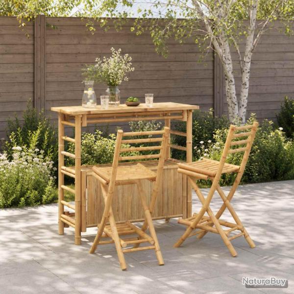 Table de bar et tabourets d'ext�rieur, 3 pi�ces, 2 places, naturel, pour la terrasse