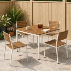 Table de repas de jardin naturelle et blanche, 110 &times; 108,5 &times; 75 cm