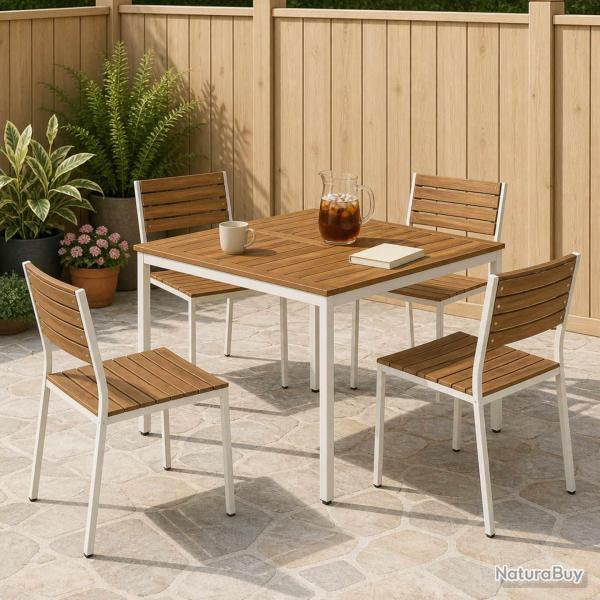 Table de repas de jardin naturelle et blanche, 110 � 108,5 � 75 cm