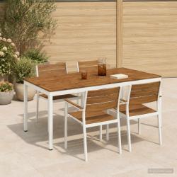 Table de repas de jardin naturelle et blanche, 196 &times; 100,5 &times; 75 cm