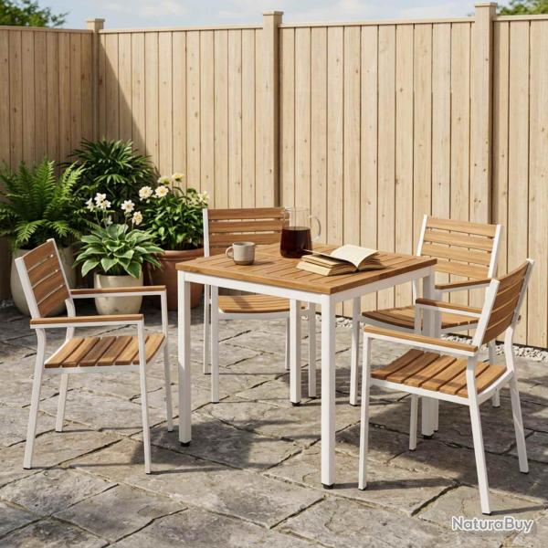 Table de repas de jardin naturelle et blanche, 60 � 60,5 � 75 cm