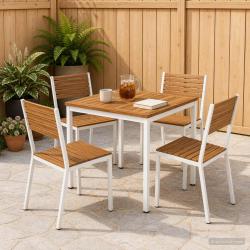 Table de repas de jardin naturelle et blanche, 70 &times; 68,5 &times; 75 cm