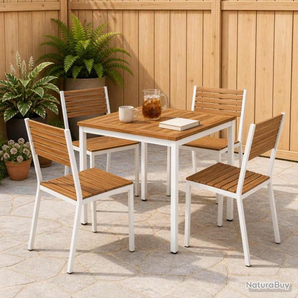 Table de repas de jardin naturelle et blanche, 70 � 68,5 � 75 cm