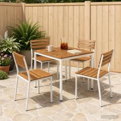 Table de repas de jardin naturelle et blanche, 80 &times; 80,5 &times; 75 cm