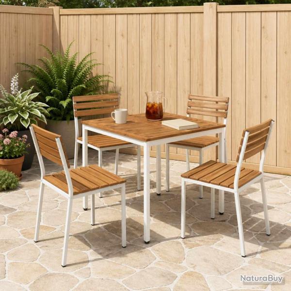 Table de repas de jardin naturelle et blanche, 80 � 80,5 � 75 cm