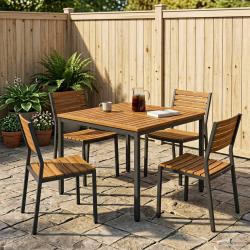 Table de repas naturelle et noire, pour le jardin, 110 &times; 108,5 &times; 75 cm