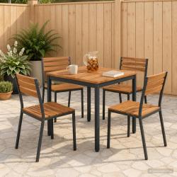 Table de repas naturelle et noire, pour le jardin, 60 &times; 60,5 &times; 75 cm