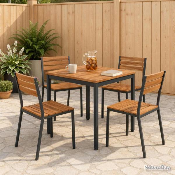 Table de repas naturelle et noire, pour le jardin, 60 � 60,5 � 75 cm