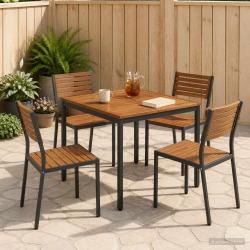 Table de repas naturelle et noire, pour le jardin, 80 &times; 80,5 &times; 75 cm