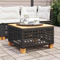 Table noire en r&eacute;sine tress&eacute;e et bois d'acacia, pour le jardin, 55 &times; 55 &times; 36 cm