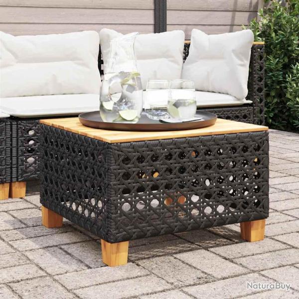 Table noire en r�sine tress�e et bois d'acacia, pour le jardin, 55 � 55 � 36 cm