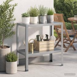 Table de rempotage, en acier galvanis&eacute;, argent&eacute;e, pour le jardin, 100 &times; 40 &times; 80 cm
