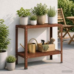 Table de rempotage, en acier patin&eacute;, rouill&eacute;e, pour le jardin, 100 &times; 40 &times; 80 cm