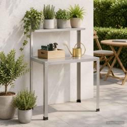 Table de rempotage, en acier inoxydable, argent&eacute;e, pour le jardin, 100 &times; 50 &times; 104 cm