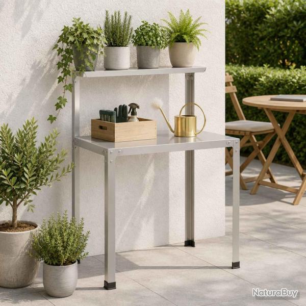 Table de rempotage, en acier inoxydable, argent�e, pour le jardin, 100 � 50 � 104 cm