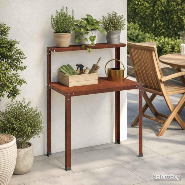 Table de rempotage en acier patin� rouill�e, 60 � 50 � 104 cm