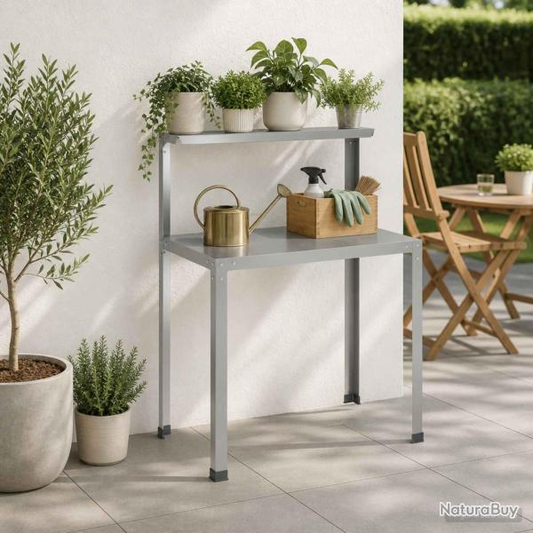 Table de rempotage en acier galvanis� argent�e, 80 � 50 � 104 cm