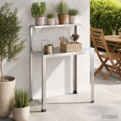 Table de rempotage en acier inoxydable argent&eacute;e, 80 &times; 50 &times; 104 cm