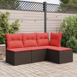 Tabouret avec coussin marron en r&eacute;sine tress&eacute;e, 55 &times; 55 &times; 37 cm