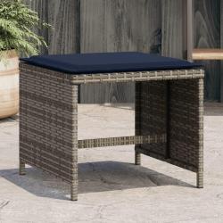Tabourets avec coussins, lot de 4, gris, en r&eacute;sine tress&eacute;e