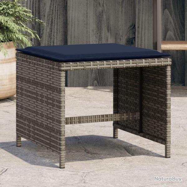 Tabourets avec coussins, lot de 4, gris, en r�sine tress�e