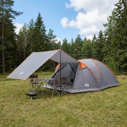 Tente cabane 8 personnes, grise et orange, en polyester et acier, pour le camping