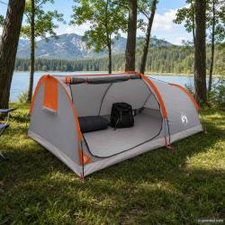 Tente de randonn&eacute;e imperm&eacute;able, 1 personne, grise et orange, pour le camping