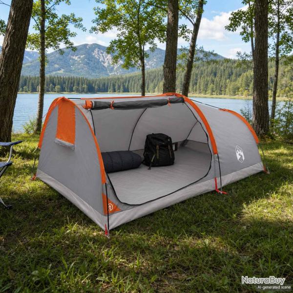 Tente de randonn�e imperm�able, 1 personne, grise et orange, pour le camping