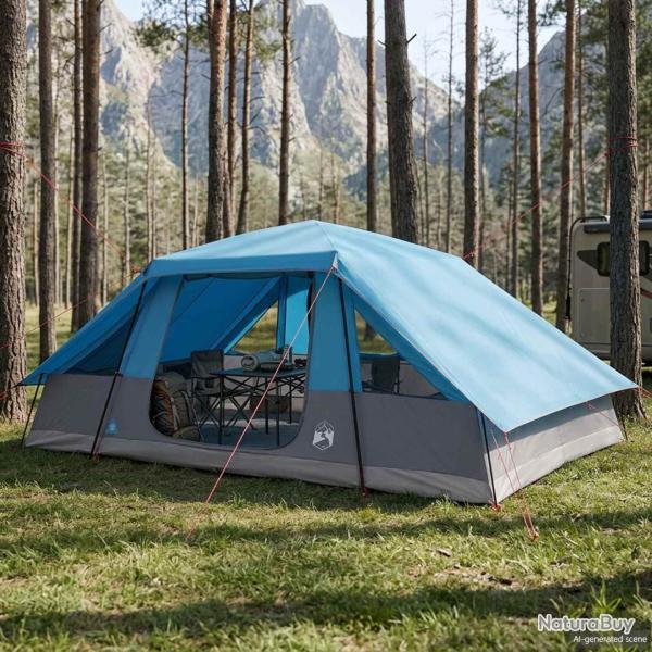Tente familiale avec auvent imperm�able, 10 personnes, bleue, pour le camping