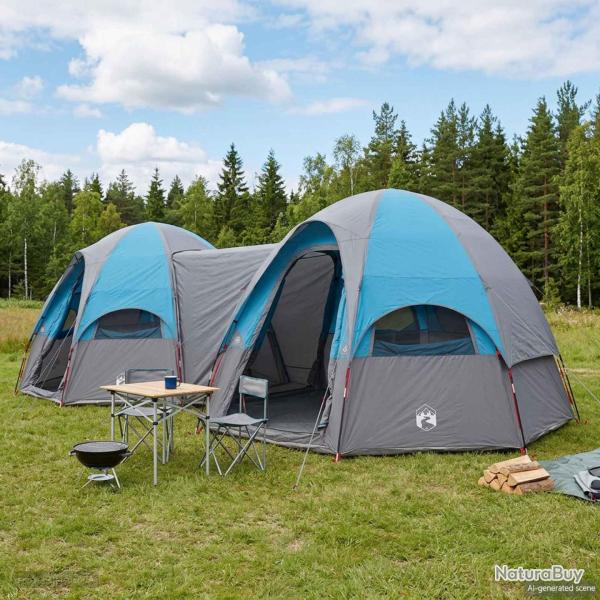 Tente familiale avec auvent imperm�able, 14 personnes, bleue, pour le camping