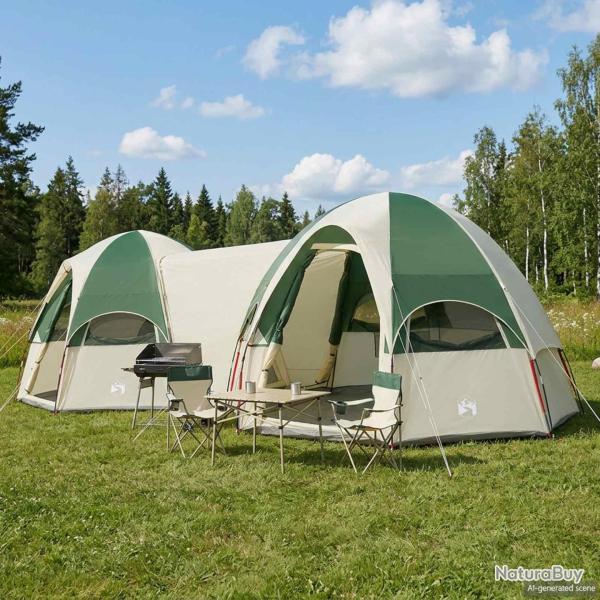 Tente familiale avec auvent imperm�able, 14 personnes, verte, pour le camping