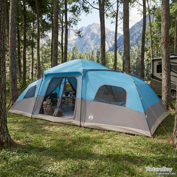 Tente familiale avec auvent imperm�able, 18 personnes, bleue, pour le camping