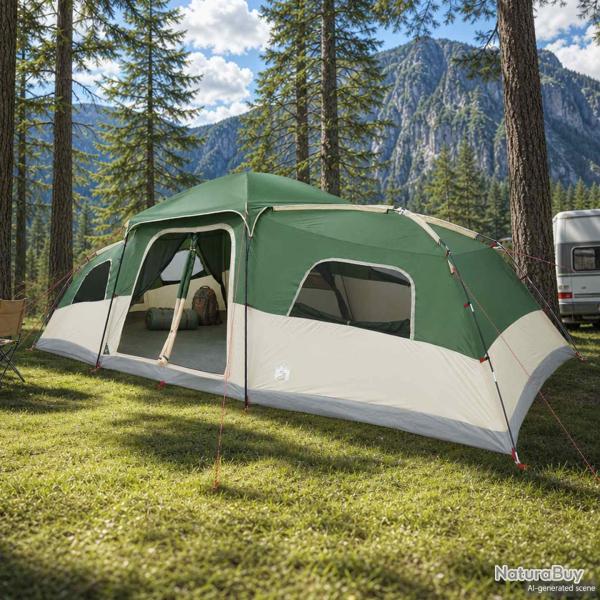 Tente familiale avec auvent imperm�able, 18 personnes, verte, pour le camping