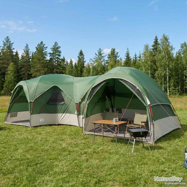 Tente familiale avec auvent imperm�able, 5 personnes, verte, pour le camping